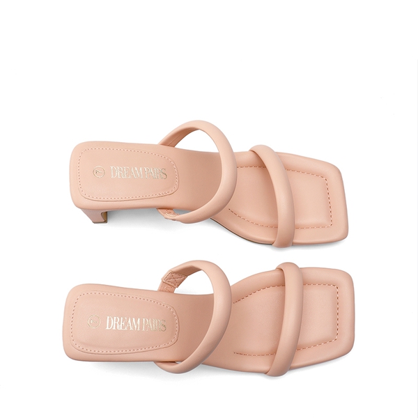 Square Toe Rectangular Double Strap Heel Sandals - PINK - 5
