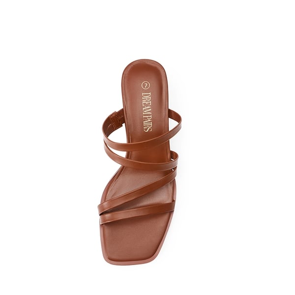 Square Toe Strappy Chunky Heel Sandals - TAN - 2