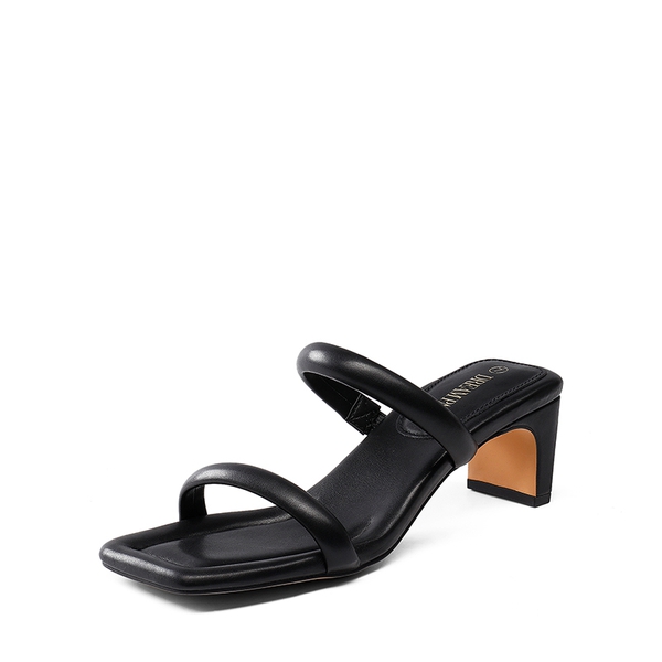 Square Toe Rectangular Double Strap Heel Sandals - BLACK -  0
