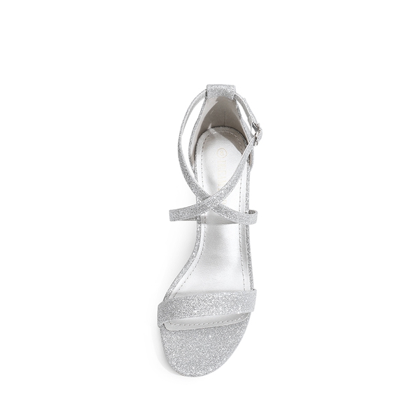 Criss Cross Chunky Heel Ankle Strap Sandals - SILVER GLITTER - 2