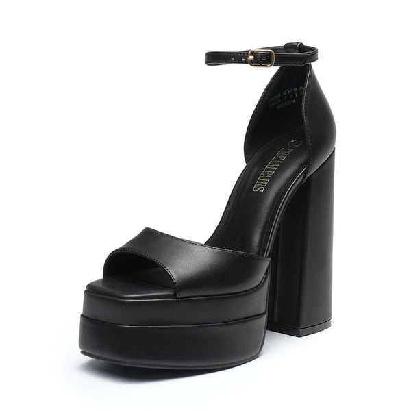 Square Toe Platform Chunky Heel Sandals - BLACK -  0