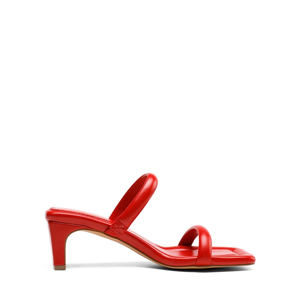 Square Toe Rectangular Double Strap Heel Sandals - RED - 2