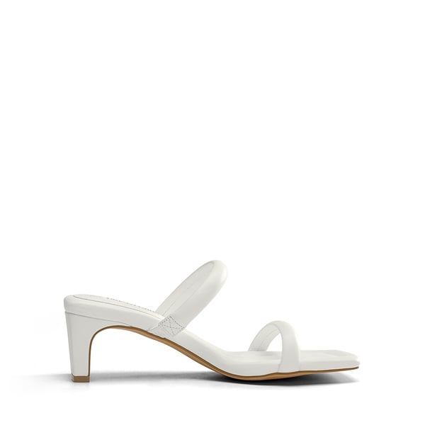 Square Toe Rectangular Double Strap Heel Sandals - WHITE - 2