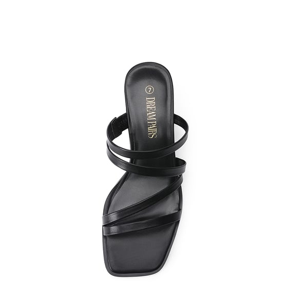 Square Toe Strappy Chunky Heel Sandals - BLACK - 2