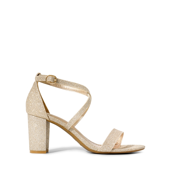 Criss Cross Chunky Heel Ankle Strap Sandals - GOLD GLITTER - 1