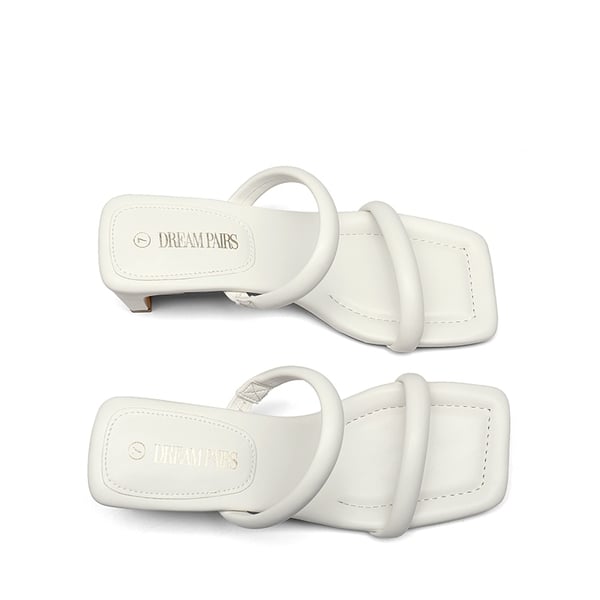 Square Toe Rectangular Double Strap Heel Sandals - WHITE - 4