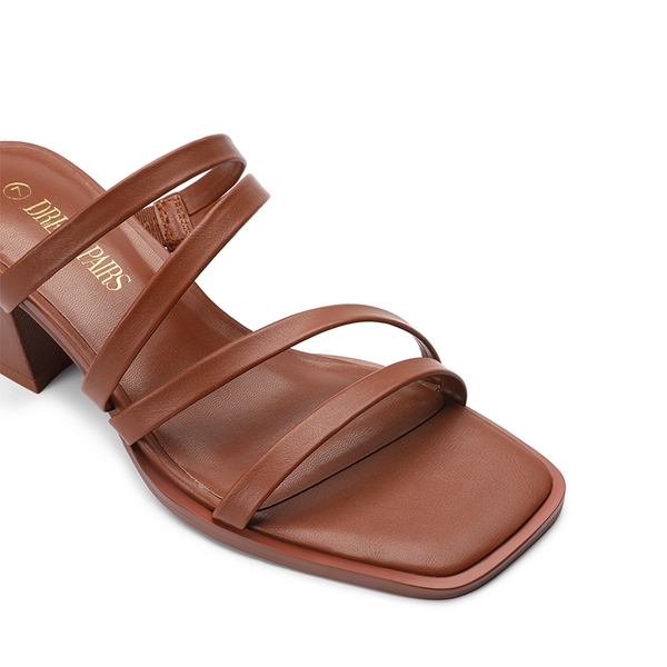 Square Toe Strappy Chunky Heel Sandals - TAN - 4