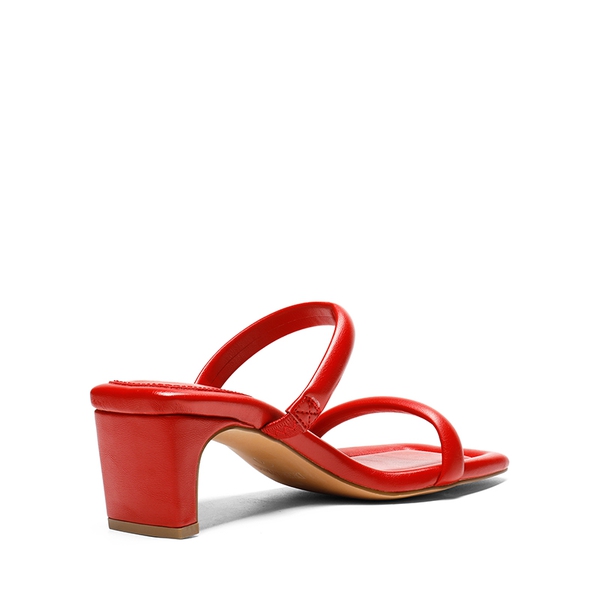 Square Toe Rectangular Double Strap Heel Sandals - RED - 3