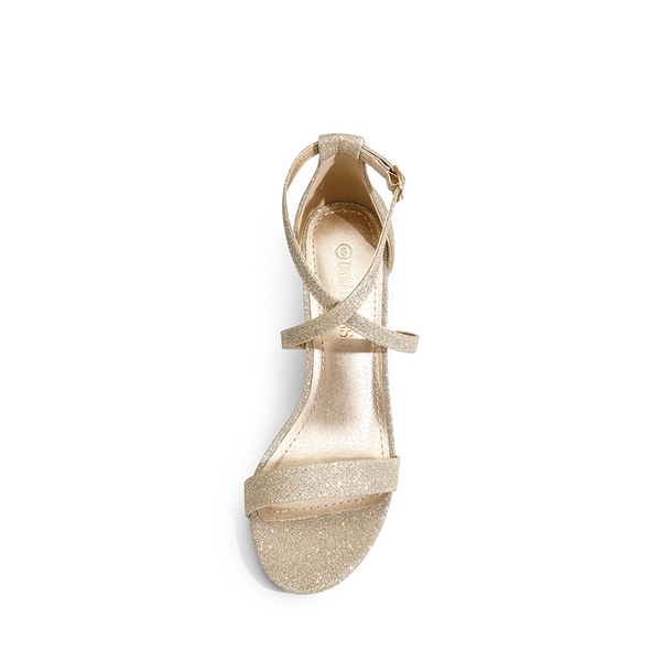 Criss Cross Chunky Heel Ankle Strap Sandals - GOLD GLITTER - 2