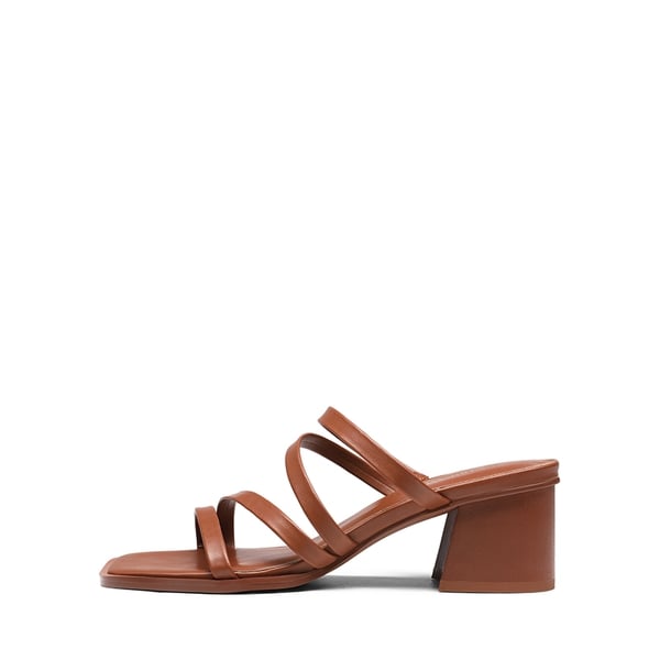 Square Toe Strappy Chunky Heel Sandals - TAN - 1