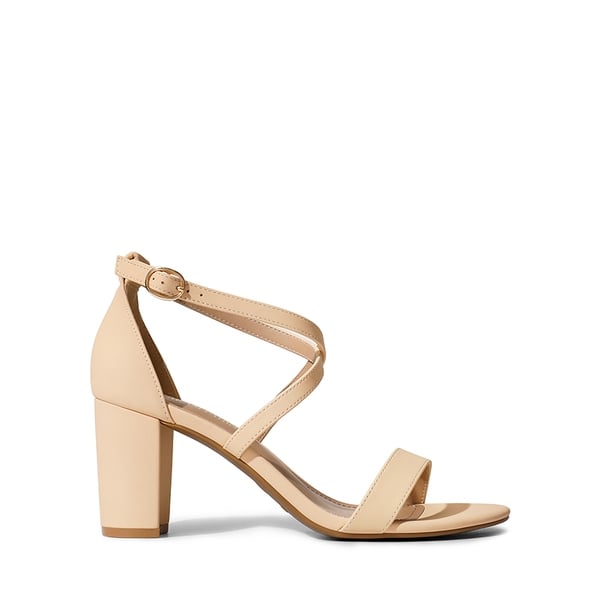 Criss Cross Chunky Heel Ankle Strap Sandals - NUDE NUBUCK - 1