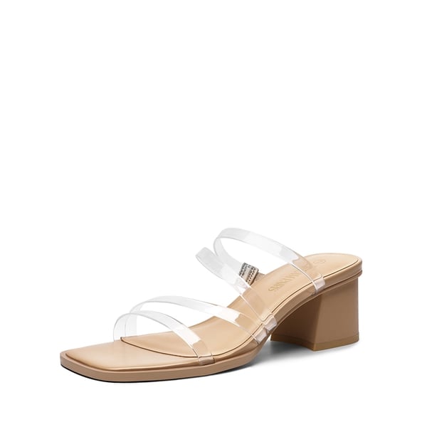 Square Toe Strappy Chunky Heel Sandals - NUDE CLEAR -  0