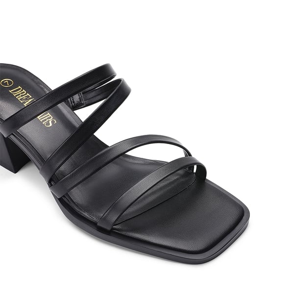 Square Toe Strappy Chunky Heel Sandals - BLACK - 4
