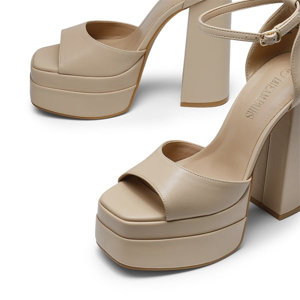 Square Toe Platform Chunky Heel Sandals - NUDE - 4
