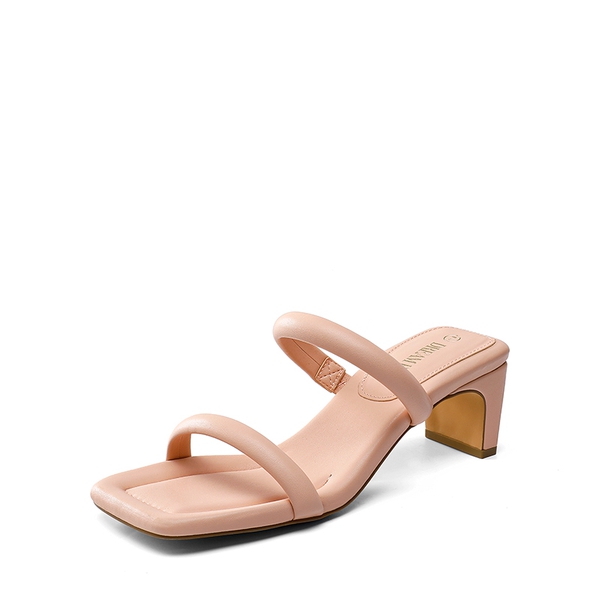 Square Toe Rectangular Double Strap Heel Sandals - PINK -  0