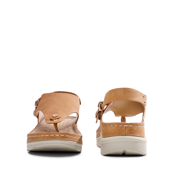 Massage Footbed T-strap Comfortable Sandals - BROWN - 3
