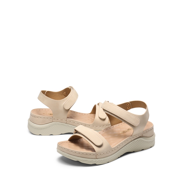 Hook-And-Loop Straps Massage Footbed Sandals - NUDE - 5