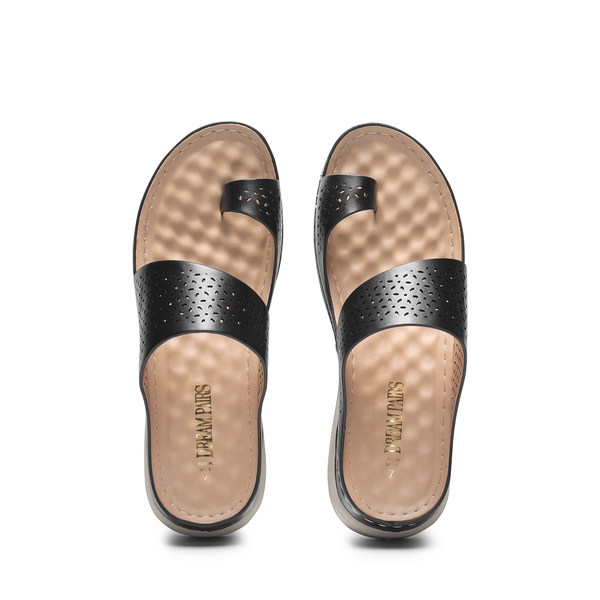 Massage Footbed Arch Support Cut-Out Sandals - BLACK - 4