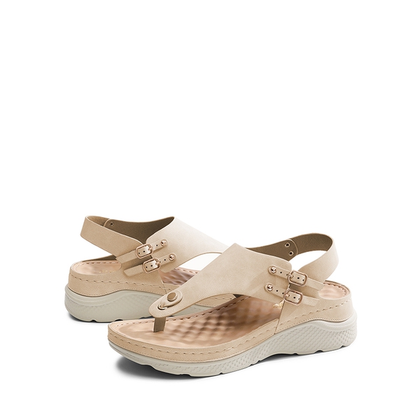 Massage Footbed T-strap Comfortable Sandals - BEIGE - 5