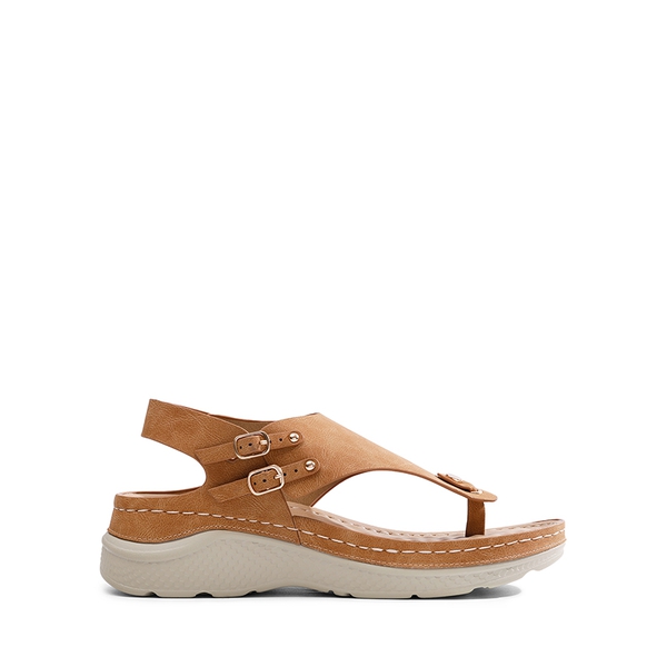 Massage Footbed T-strap Comfortable Sandals - BROWN - 1