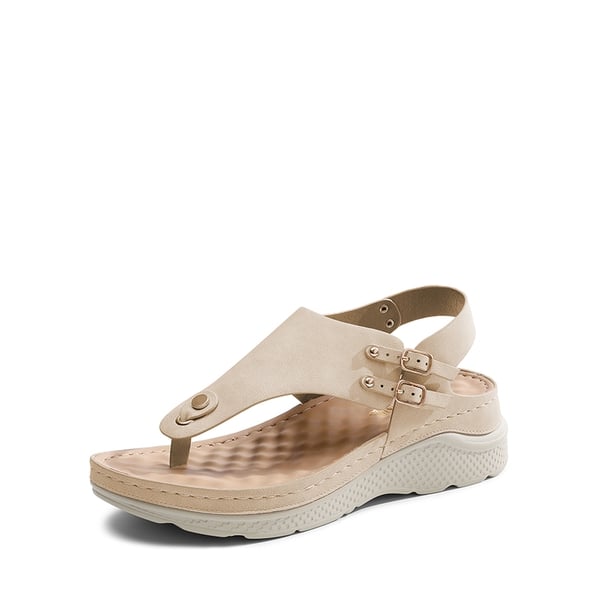 Massage Footbed T-strap Comfortable Sandals - BEIGE -  0