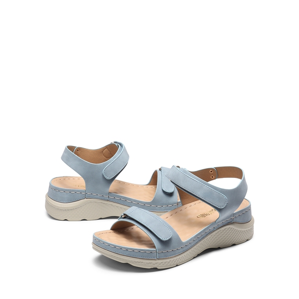 Hook-And-Loop Straps Massage Footbed Sandals - BLUE - 5