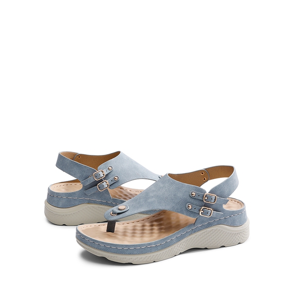 Massage Footbed T-strap Comfortable Sandals - BLUE - 5
