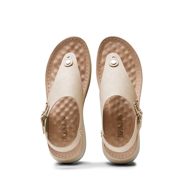 Massage Footbed T-strap Comfortable Sandals - BEIGE - 4