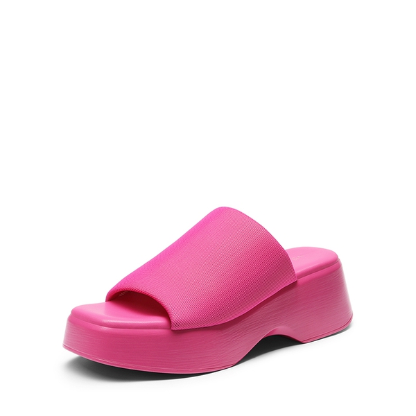 Knitted Chunky Flatform Slip On Sandals - HOT PINK -  0