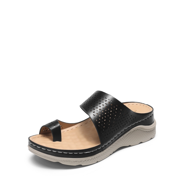 Massage Footbed Arch Support Cut-Out Sandals - BLACK -  0