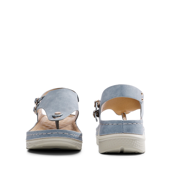Massage Footbed T-strap Comfortable Sandals - BLUE - 3