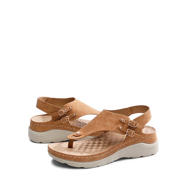 Massage Footbed T-strap Comfortable Sandals - BROWN - 5