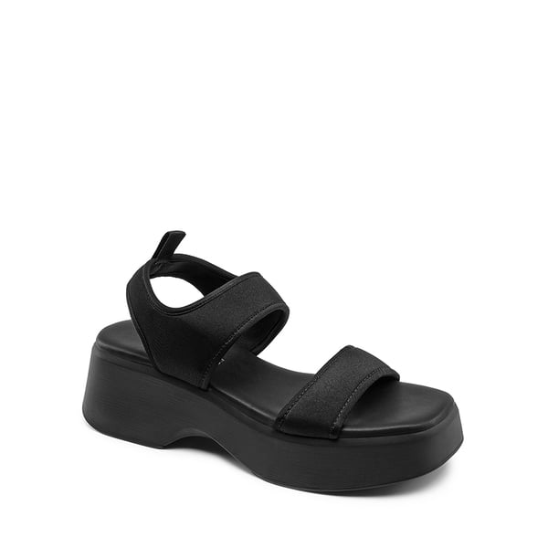 Comfort Low Wedge Square Toe Platform Sandals - BLACK - 2