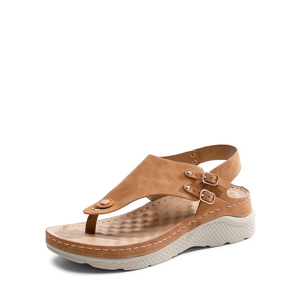 Massage Footbed T-strap Comfortable Sandals - BROWN -  0