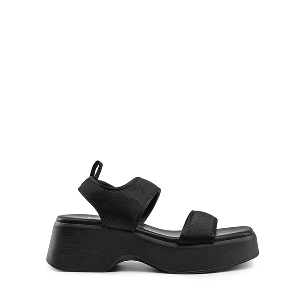 Comfort Low Wedge Square Toe Platform Sandals - BLACK - 1
