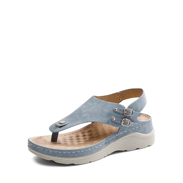 Massage Footbed T-strap Comfortable Sandals - BLUE -  0