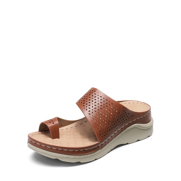 Massage Footbed Arch Support Cut-Out Sandals - BROWN -  0