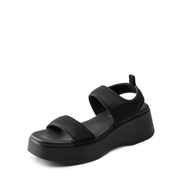 Comfort Low Wedge Square Toe Platform Sandals - BLACK -  0