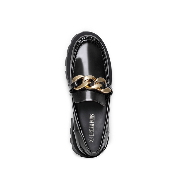 Classic Golden Chain Chunky Loafers - BLACK - 3