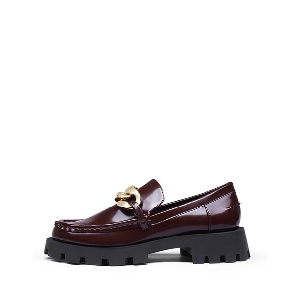 Classic Golden Chain Chunky Loafers - BURGUNDY - 1