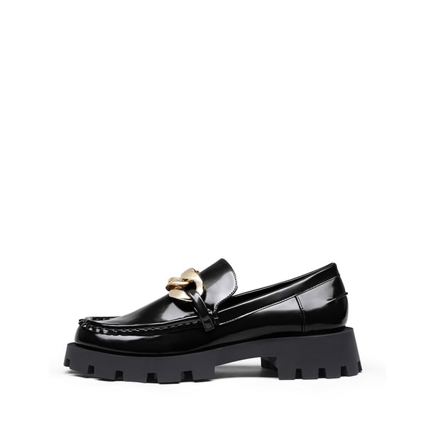 Classic Golden Chain Chunky Loafers - BLACK - 1
