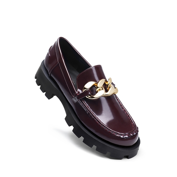 Classic Golden Chain Chunky Loafers - BURGUNDY - 2