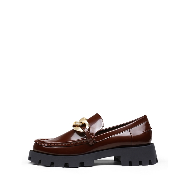 Classic Golden Chain Chunky Loafers - BROWN - 2