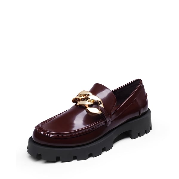 Classic Golden Chain Chunky Loafers - BURGUNDY -  0