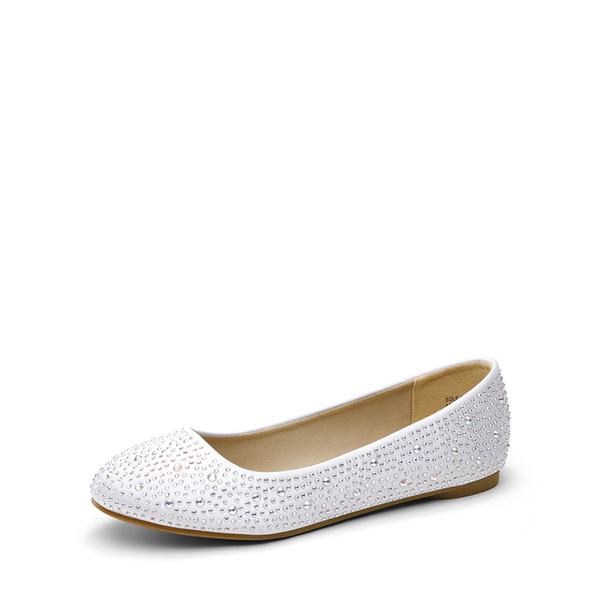 Ballet Rhinestone Sparkly Flats Shoes - WHITE -  0