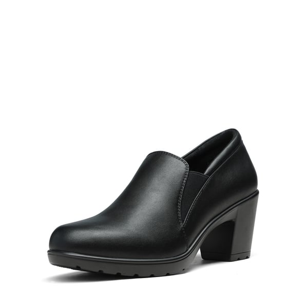 Wide Width Comfortable Round Toe Block Heel Pumps - BLACK -  0