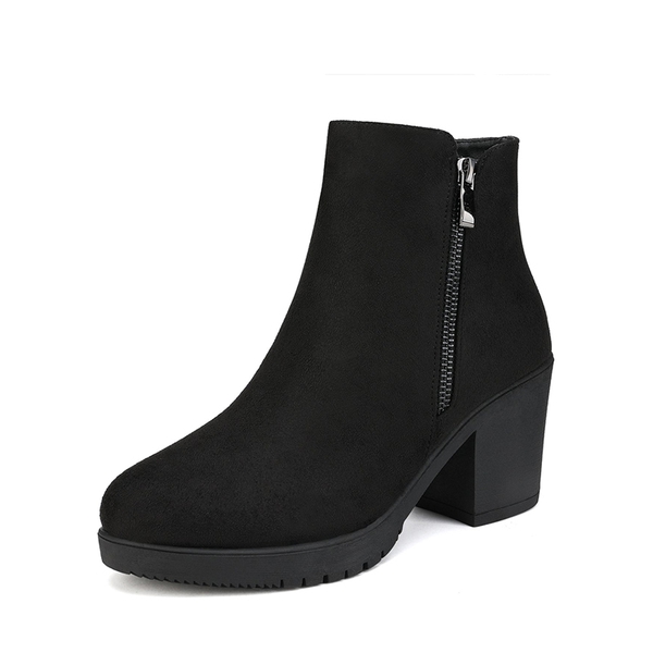 Comfortable Low Heel Chunky Ankle Boots - BLACK -  0