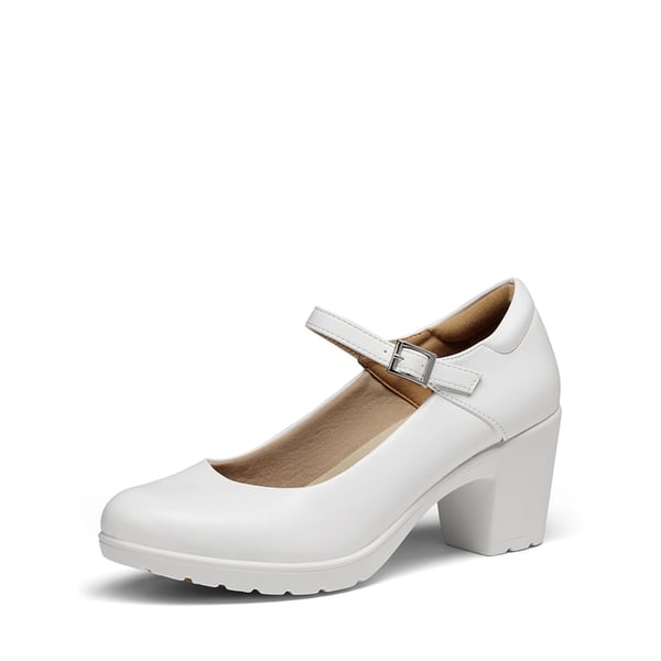 [Stand All Day Pumps] Edenia Round Toe Mary Jane Pumps - WHITE -  0