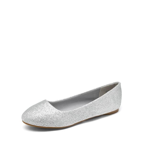Wide Width Comfortable Ballerina Sparkly Flats - SILVER-GLITTER -  0
