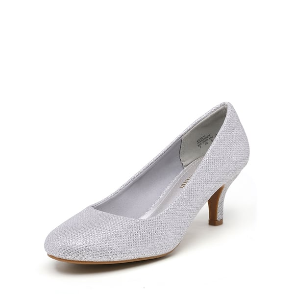 Comfy Round Toe Low Heel Pumps - SILVER GLITTER -  0